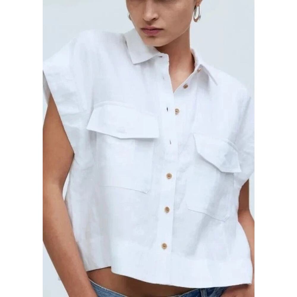 Madewell White Short-Sleeve Button-Down Shirt